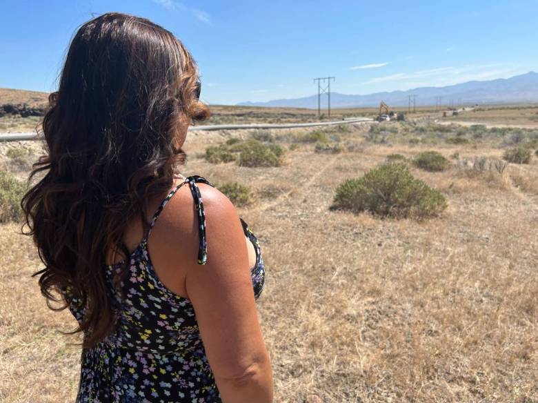 Journalist Brandi Morin looks out over Thacker Pass.