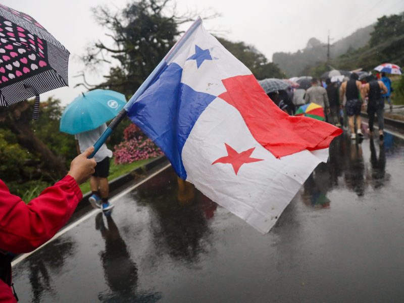 A protestor waves a Panamanian flag in a march in Panama’s western province of Chiriqui. Photo by Michael Fox