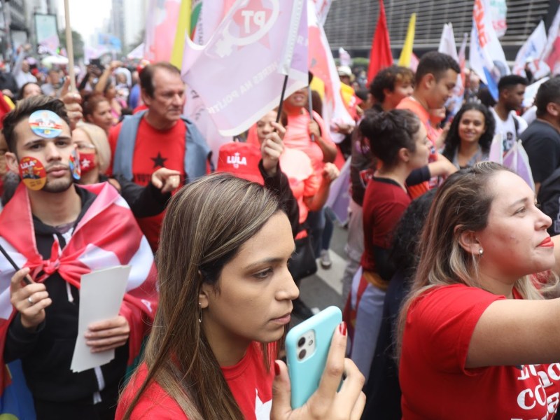 Lula supporters rally in Sao Paulo, Brazil, on Oct. 7, one day before the first round of presidential elections.