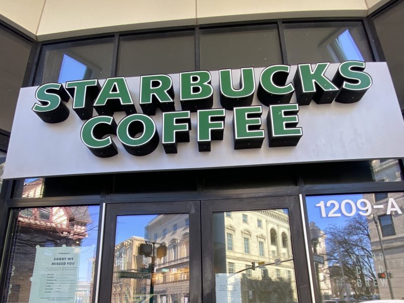 The entrance of the Baltimore Mount Vernon Starbucks location