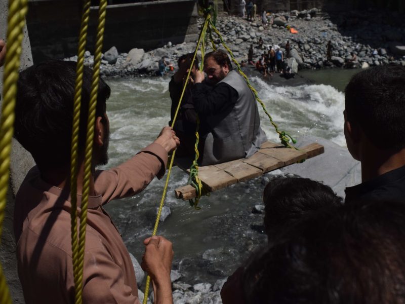 Pakistani people are being evacuated following flash flood in Kalam in northwest Khyber Pakhtunkhwa province, Pakistan, on August 30, 2022.