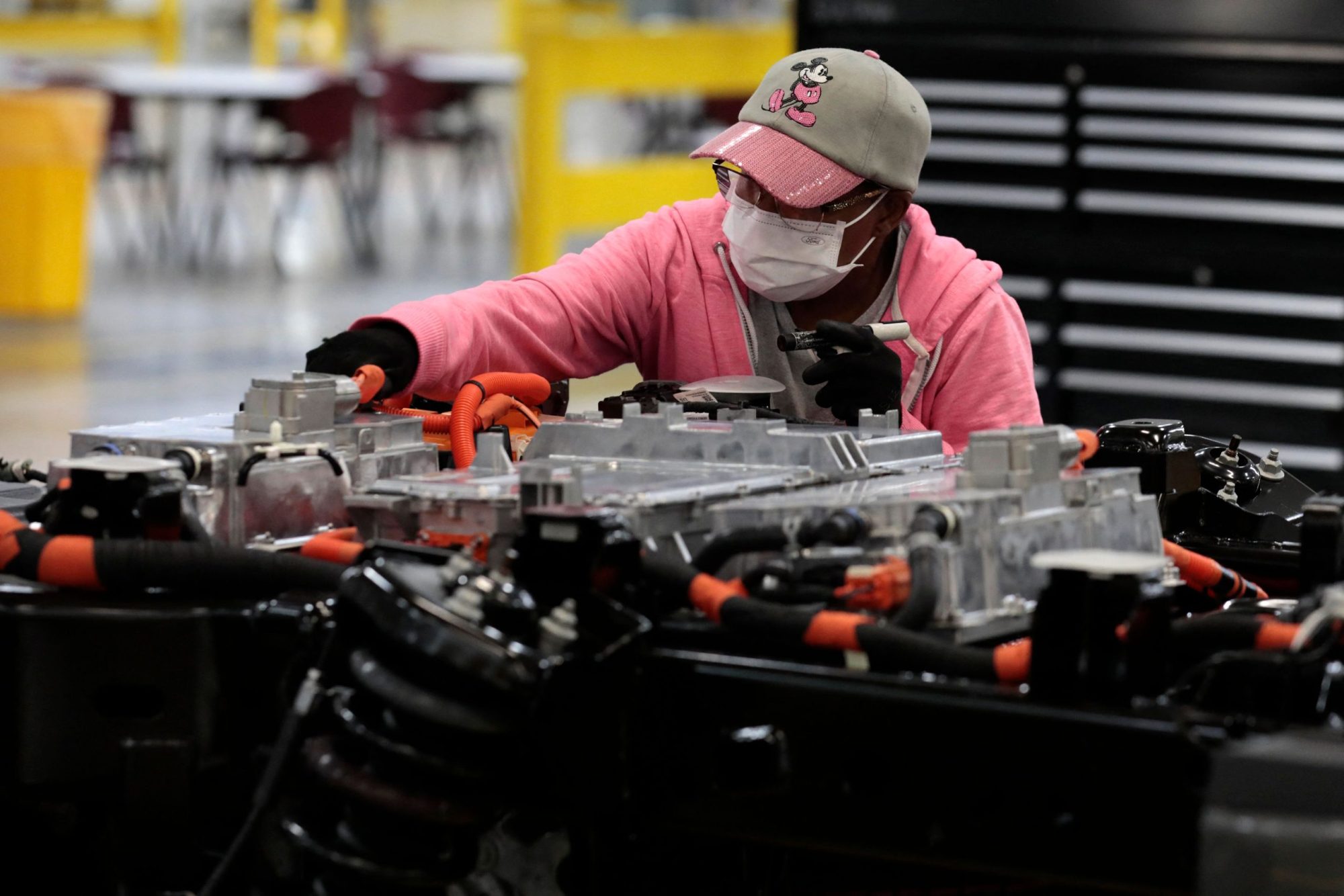 Ford Motor Company's electric F-150 Lightning on the production line at their Rouge Electric Vehicle Center in Dearborn, Michigan on September 8, 2022. Photo by JEFF KOWALSKY/AFP via Getty Images