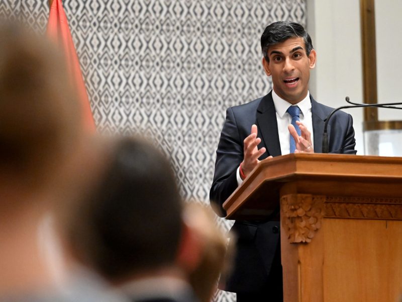 British Prime Minister Rishi Sunak holds a press conference after meeting with US President Joe Biden and a phone call to Ukraine President Volodymyr Zelenskyy on Nov. 16, 2022, in Nusa Dua, Indonesia.