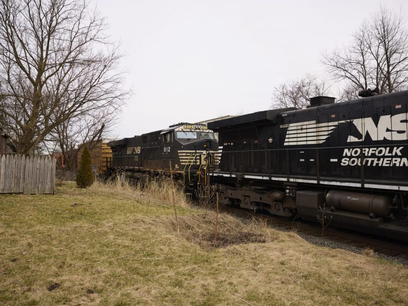 A Norfolk Southern train is en route on February 14, 2023 in East Palestine, Ohio. Photo by Angelo Merendino/Getty Images