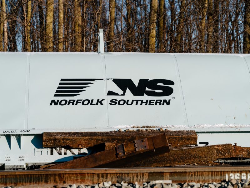 A train derails in Michigan with several cars veering off track in Van Buren Township on February 18, 2023. The train was operated by Norfolk Southern, the same company operating the train that derailed in East Palestine, Ohio, less than two weeks prior.