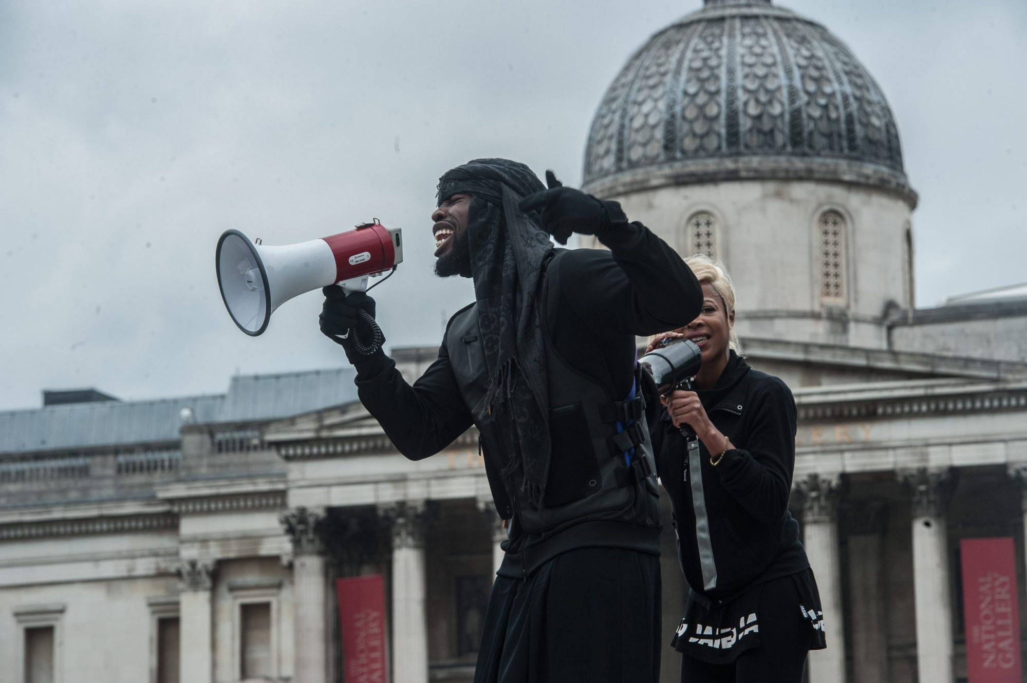 Speaker addresses the demonstration in Trafalgar Square as several thousand people attend a Black Lives Matter protest on June 12, 2020 in London, England. Photo by Guy Smallman/Getty Images