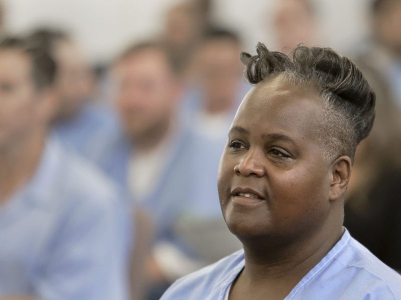 Transgender inmate, Jarvis "Lady Jae" Clark, before the start of the show, as inmates inside San Quentin State Prison prepare to perform Shakespeare's play Julius Caesar as seen on Fri. May 15, 2015, in San Rafael, Calif. Photo By Michael Macor/The San Francisco Chronicle via Getty Images