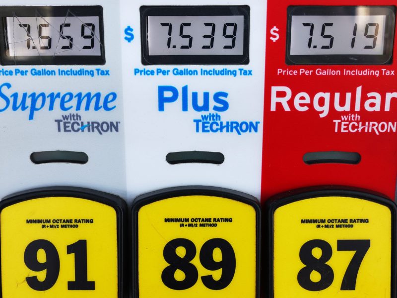 A downtown gas station displays high gas prices on March 25, 2022 in Los Angeles