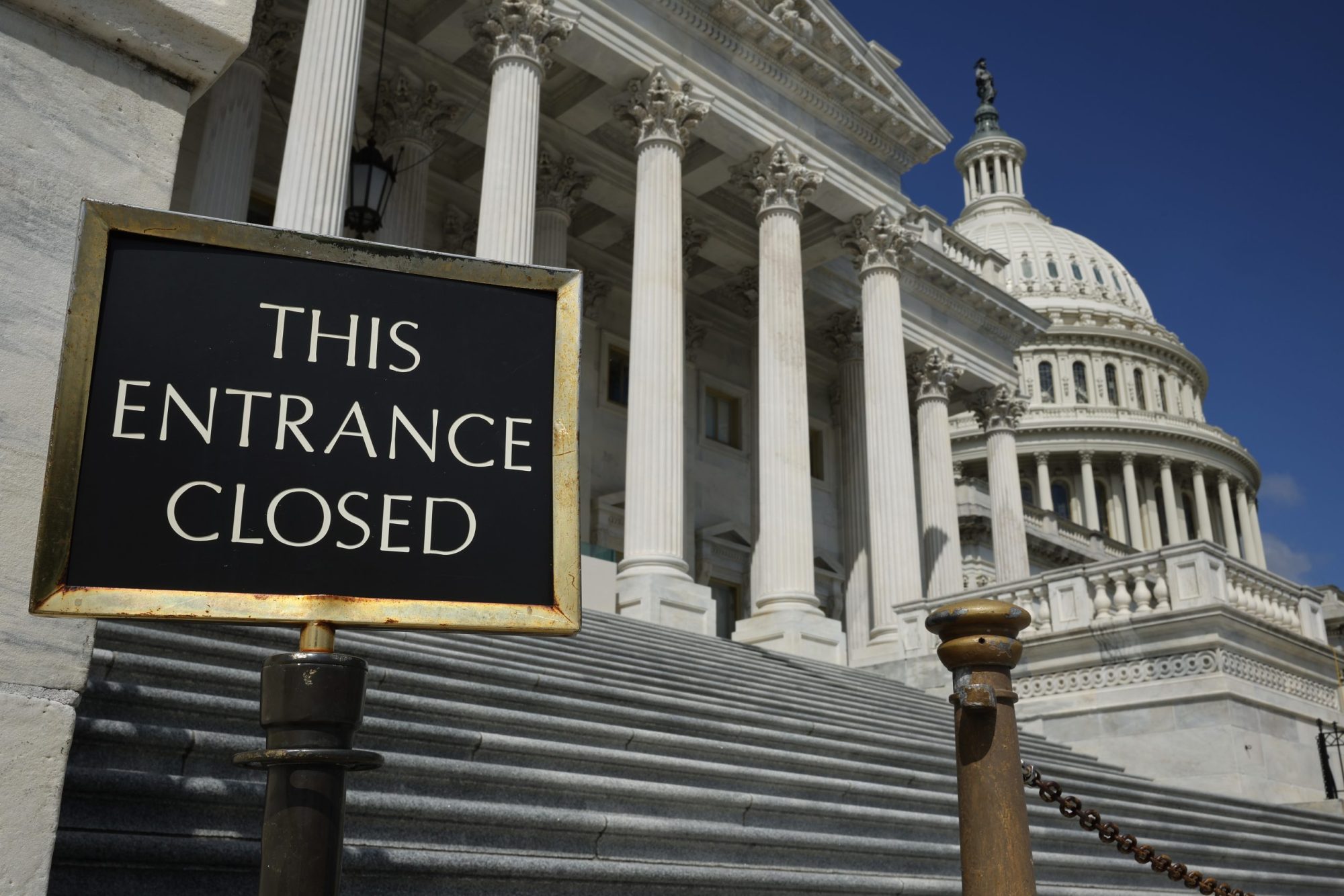 The entrance to the House of Representatives on the East Front Plaza of the U.S. Capitol remains closed on September 11, 2023 in Washington, DC. Photo by Chip Somodevilla/Getty Images