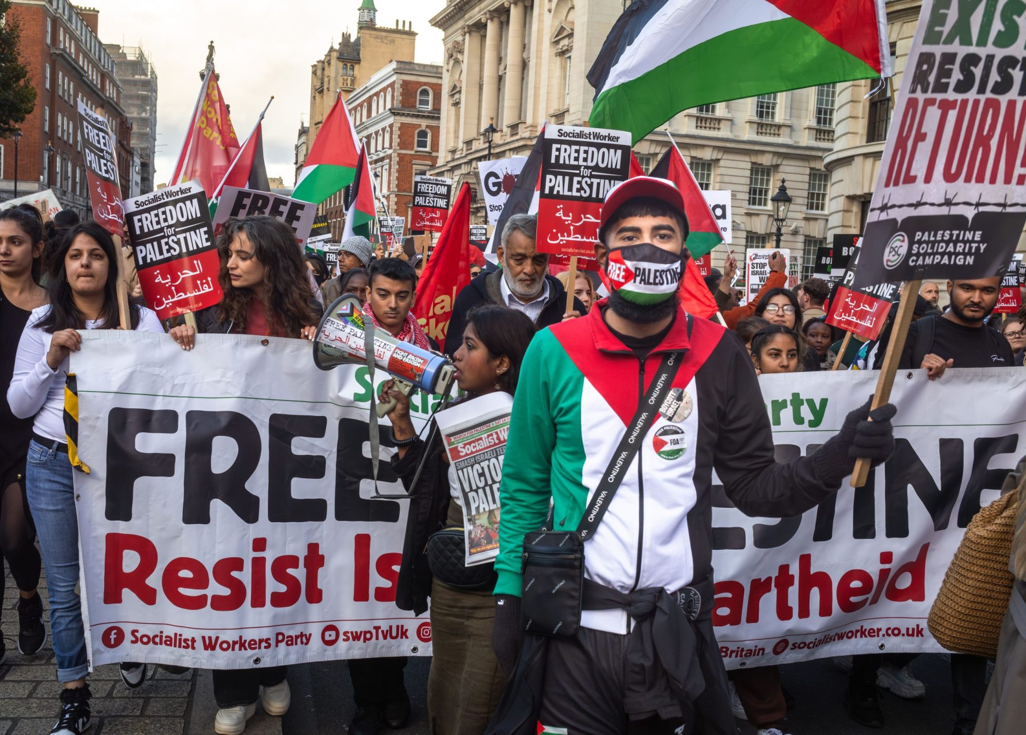 Peaceful pro-Palestinian protesters march in central London, UK at a demonstration against Israeli attacks on Gaza. Photo by: Andy Soloman/UCG/Universal Images Group via Getty Images