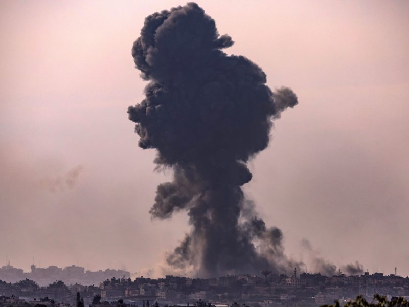 A picture taken from Israel's southern city of Sderot shows smoke rising during Israeli bombardment of the Gaza Strip on October 31, 2023, amid ongoing battles between Israel and the Palestinian Hamas movement. Photo by FADEL SENNA/AFP via Getty Images