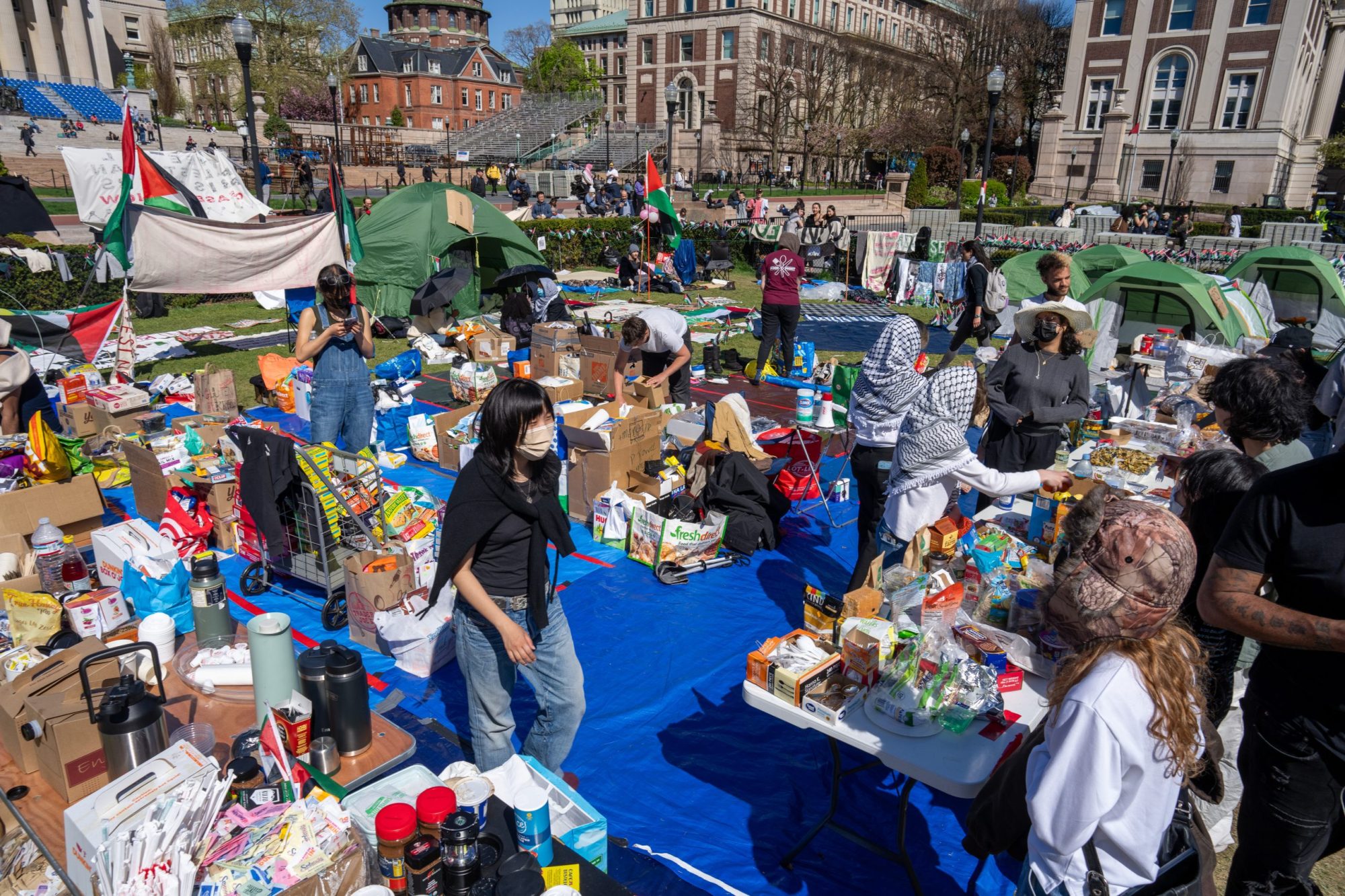 Protestors occupy an encampment in support of Palestine on the grounds of Columbia University on April 22, 2024 in New York City. Photo by David Dee Delgado/Getty Images