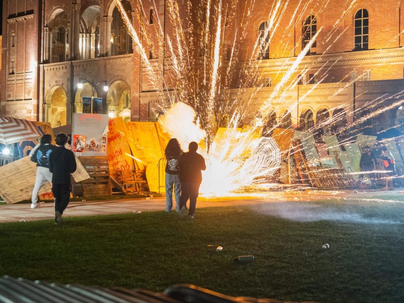 Israeli Protesters Laid Siege On The UCLA Gaza Support Camp For Over 4 Hours. The Israeli Protesters Used Make Shift Weapons, Chemical Weapons And Fireworks To Assault The Camp. Photo by Shay Horse/NurPhoto via Getty Images