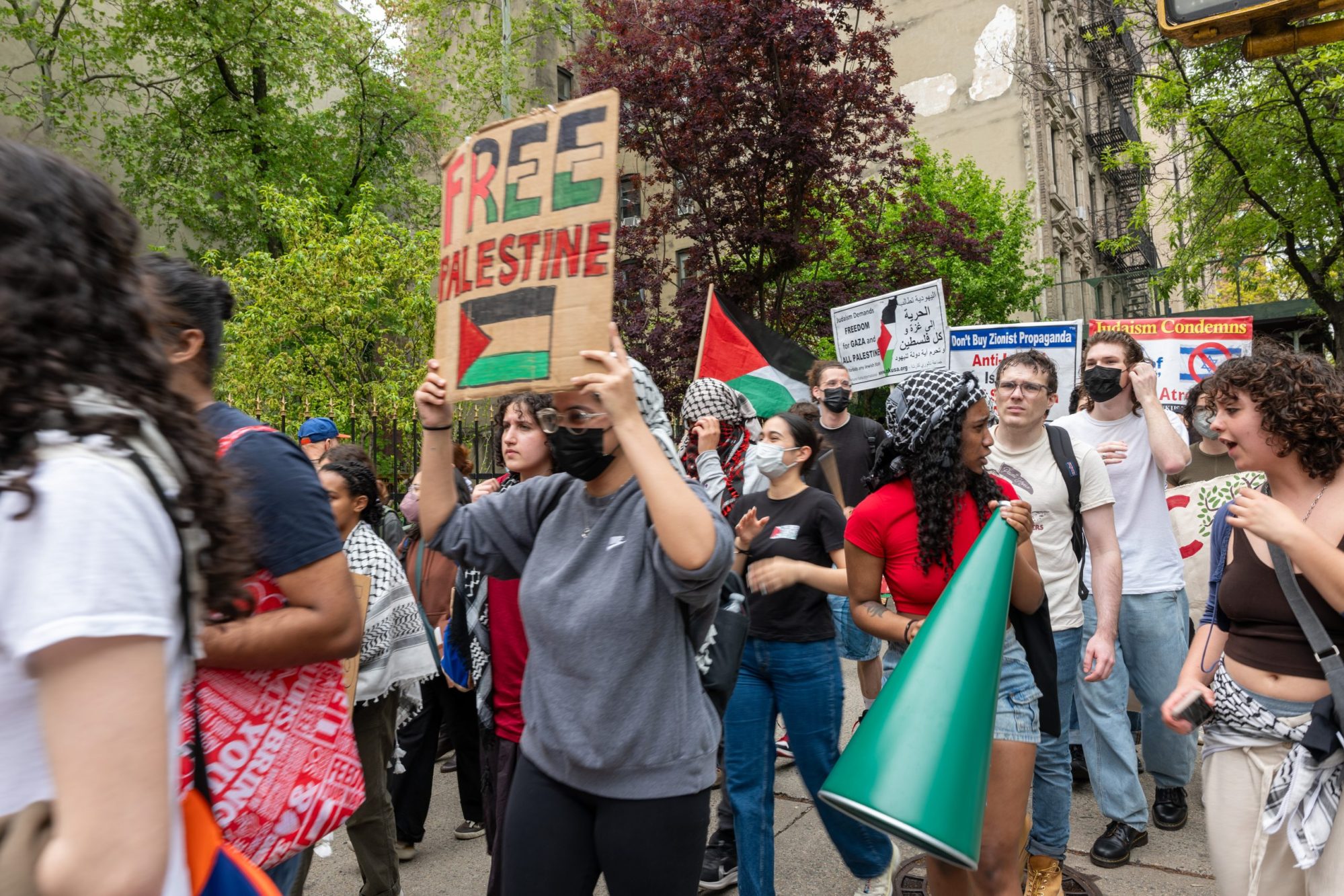 Pro-Palestinian protesters walk from Columbia University down to Hunter College as protests at area universities and colleges continue on May 6, 2024 in New York City. Spencer Platt / Getty Images