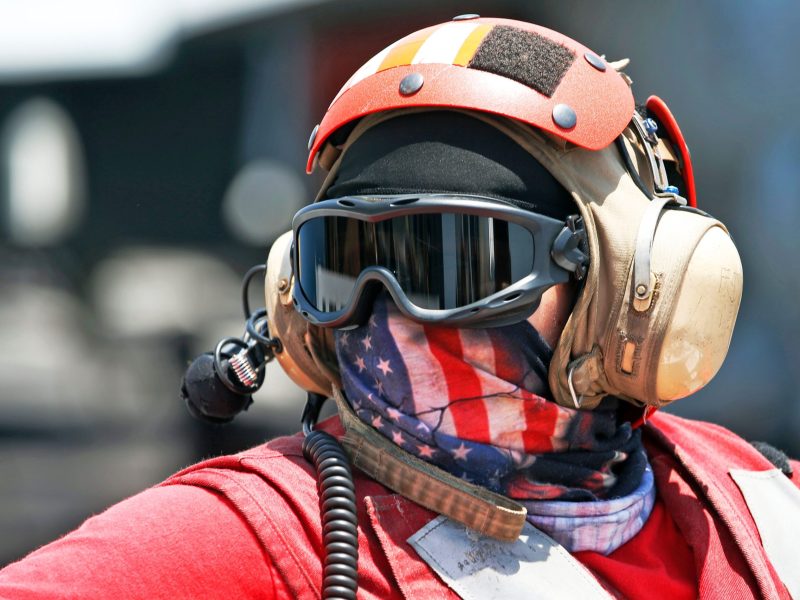 An American soldier is seen during a visit on the US aircraft carrier, USS George H. W. Bush, as it docks at the Haifa port, on July 3, 2017. RONEN ZVULUN/AFP via Getty Images