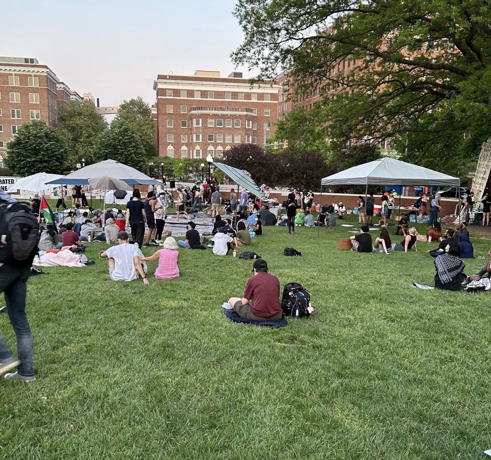 The Palestine Solidarity Encampment at Johns Hopkins University on April 30, 2024. Credit: Lisa Snowden