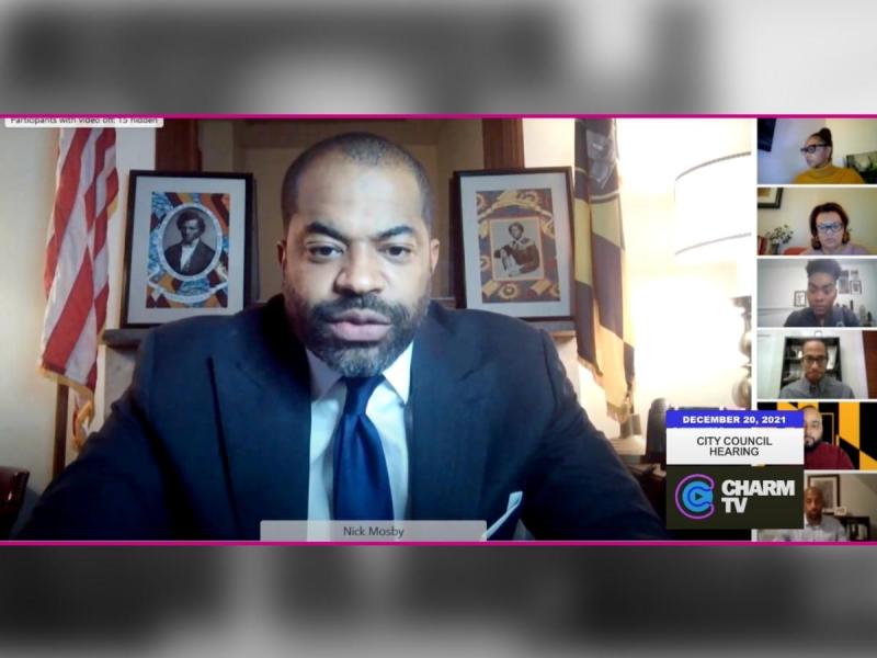 Baltimore City Council President Nick Mosby speaks at a virtual hearing
