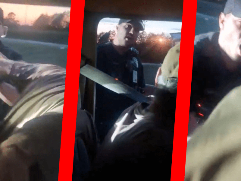 Dennison, Texas police officers grab Robert Clark's arm during a traffic stop. Screenshots taken from footage courtesy of Robert and Julie Clark