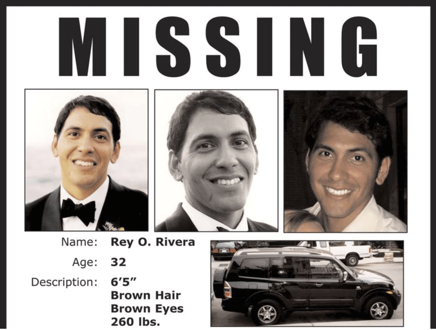 MISSING poster featuring details about Rey O. Rivera, who went missing on ﻿﻿﻿May 16, 2006